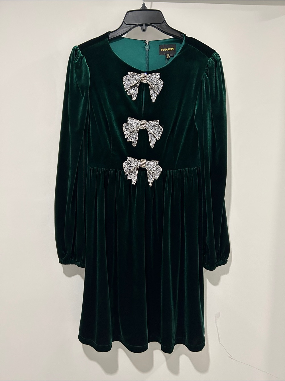 Sugarlips Emerald Green Velvet Bow Dress Size XS